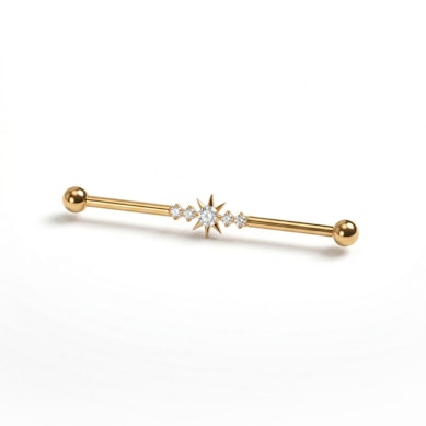 Barbell industrial em titânio com estrela e pedras no centro