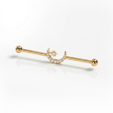 Barbell industrial em titânio com lua e estrela no centro