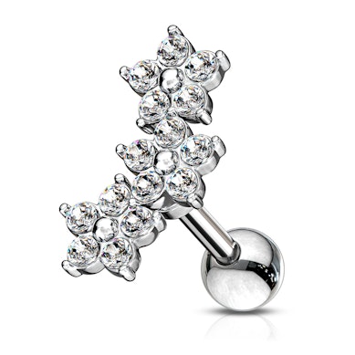 Orelha barbell com cluster de flores e pedras