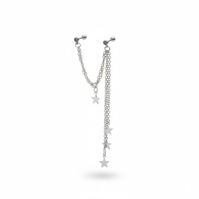 Tragus e hélice piercing corrente com estrelas