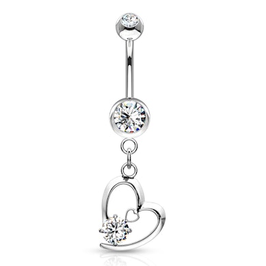 Umbigo piercing com corações e pedras