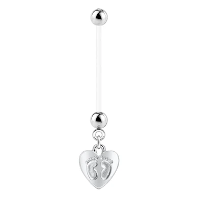 Umbigo piercing com pezinhos de bebé e coração para grávidas