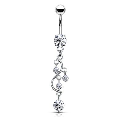 Umbigo piercing com pedras em forma de S