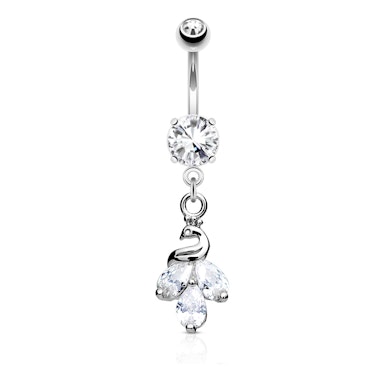 Umbigo piercing com pavão no pendente