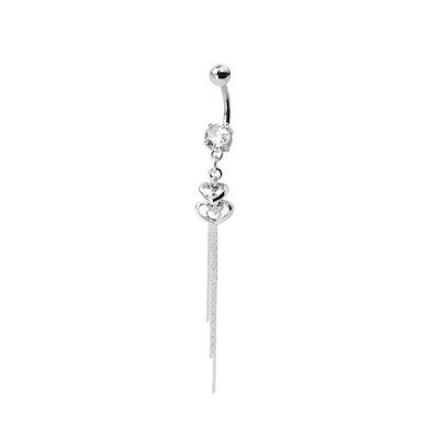 Umbigo piercing com pendente de coração duplo e pedras