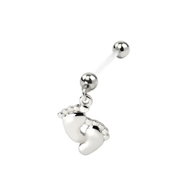Umbigo piercing para gravidez com pendente de pés de bebé