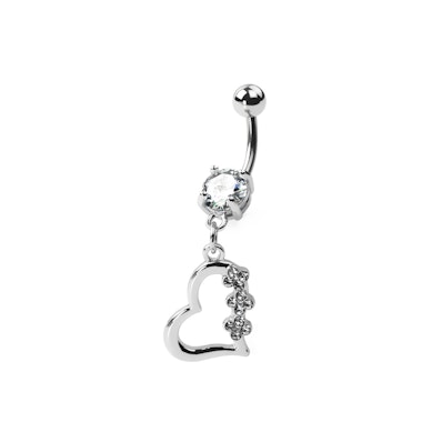 Umbigo piercing de titânio com um coração e brilhantes