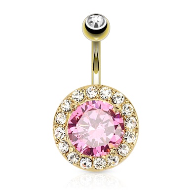 Umbigo piercing banhado a ouro com brilhante grande rosado