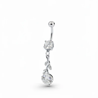 Umbigo piercing com pendente de rama de folhas e brilhantes