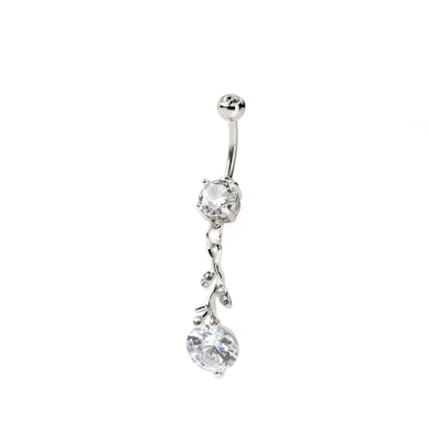 Umbigo piercing com pendente de rama de folhas e brilhantes
