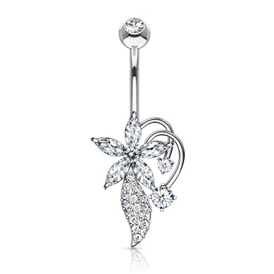 Umbigo piercing com flor de corte marquise