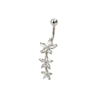Umbigo piercing com pendente de três flores marquise