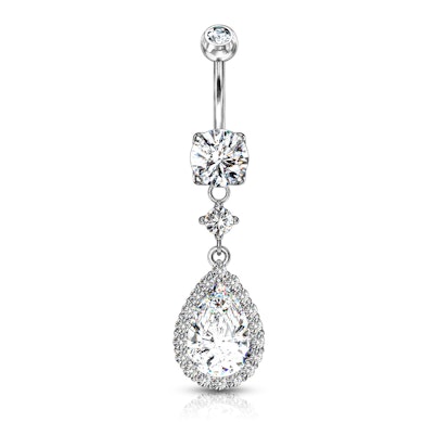 Umbigo piercing com pendente de pedra em forma de gota