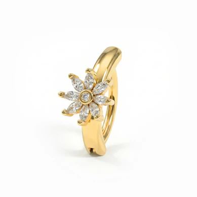 Joia articulada para umbigo com flor brilhante