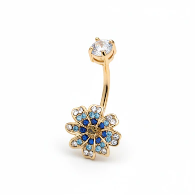 Barbell para o umbigo com flor azul