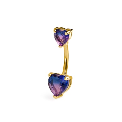 Barbell para o umbigo com 2 corações rosa e roxo