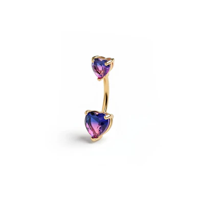 Barbell para o umbigo com 2 corações rosa e roxo