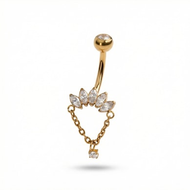 Joia para o umbigo em titânio com pedras marquesa e corrente