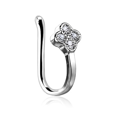 Nariz jóia falsa trevo de quatros folhas com zircónias