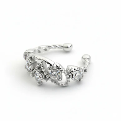 Lindo earcuff com pedras e contas - prateado