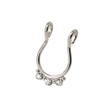 Argola falsa para o septo com três pedras e missangas