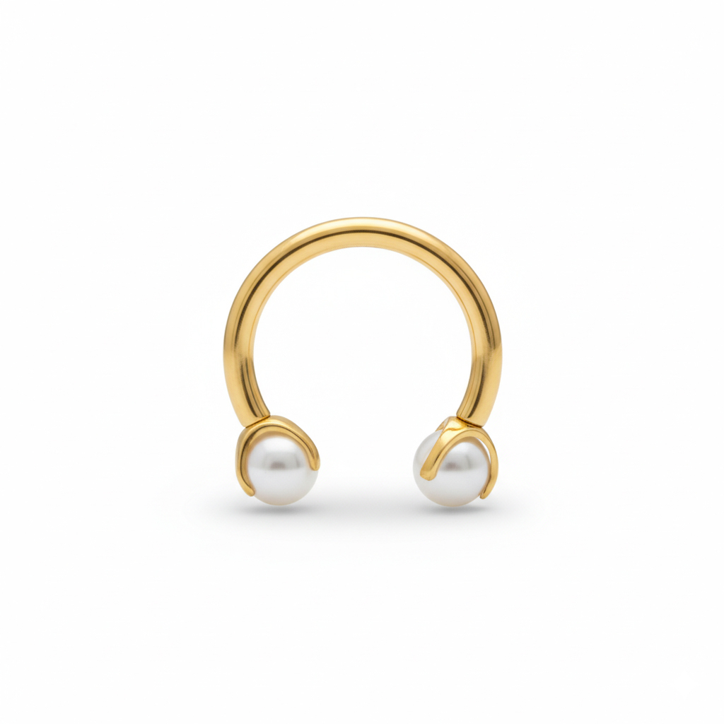 Ferradura em titânio com pérolas