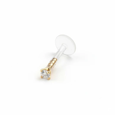 Labret em ouro de 14 quilates com brilhante redondo e barra ptfe