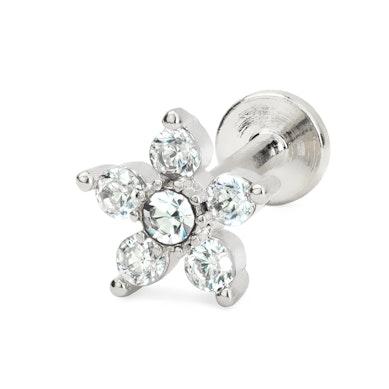 Labret com rosca interna e flor com pedras incrustadas