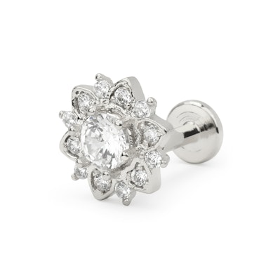 Labret com rosca interna e flor de lótus cravejada