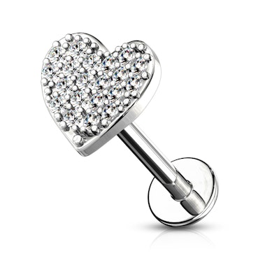 Labret com coração cravejado e rosca interior