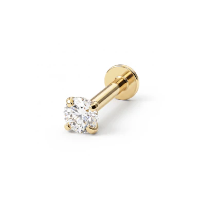Labret em ouro de 14 quilates com rosca interior e brilhante