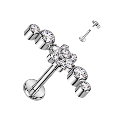 Labret de titânio decorado com flor magnífica