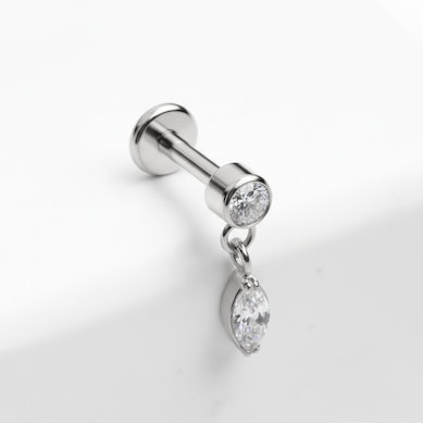 Labret em titânio com pendente em corte marquesa