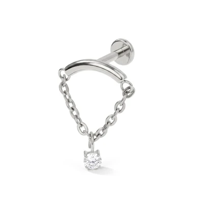 Labret com barra curva com corrente e pedra pendente