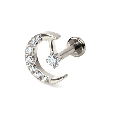 Labret em titânio com lua e estrela