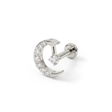 Labret em titânio com lua e estrela