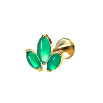 Labret em titânio com três pedras em corte marquesa