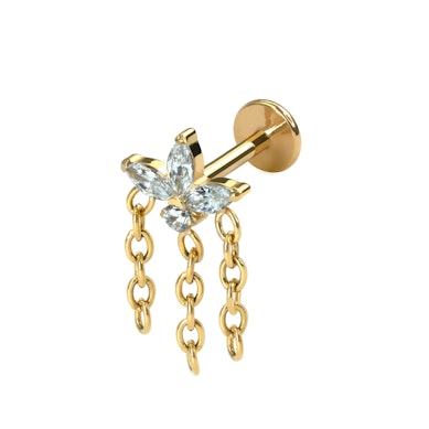 Labret de flores em titânio com correntes