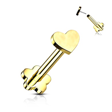 Labret em titânio com dois topos: flor e coração
