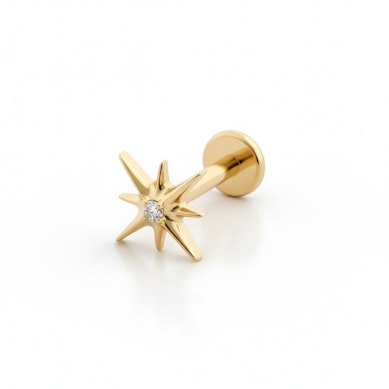 Estrela com pedra central em labret de titânio