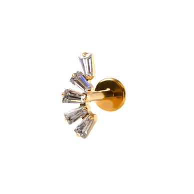 Labret em titânio com pedras com corte baguette