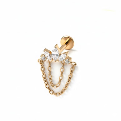 Labret em titânio com pedras e correntes