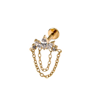 Labret em titânio com pedras e correntes