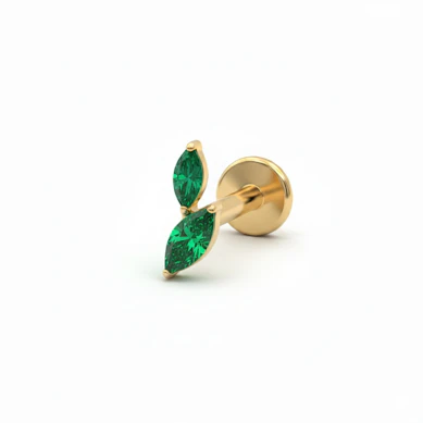 Labret em titânio com duas pedras em corte marquesa