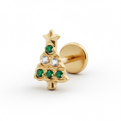 Labret em titânio com árvore de Natal