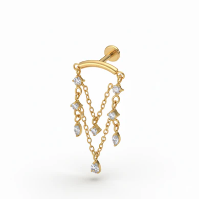 Labret em titânio com pendentes tipo candieiro