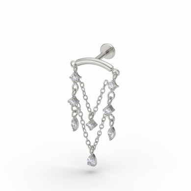 Labret em titânio com pendentes tipo candieiro