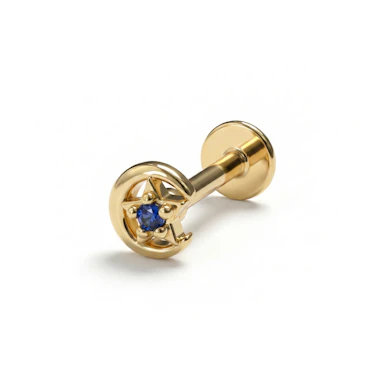 Labret lua e estrela com pedra azul