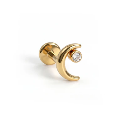 Labret de titânio em forma de lua com estrela