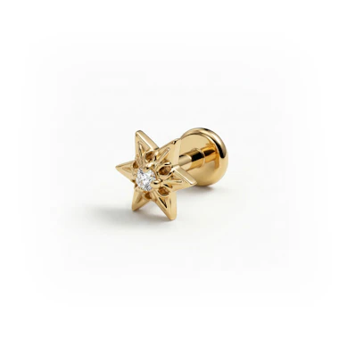 Labret em titânio com estrela texturizada e pedra